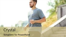  Presentation with training aspire man running - Slides enhanced with young man running on stairs background and a soft green colored foreground