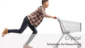  Presentation with shopping - Audience pleasing presentation theme consisting of young-man-running backdrop and a white colored foreground