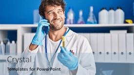  Presentation with test tube laboratory - PPT layouts having young-man-scientist-talking background and a light blue colored foreground