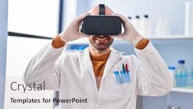  Presentation with virtual laboratory - Slides enhanced with young-man-scientist-using-virtual background and a  colored foreground