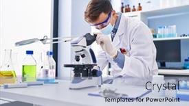  Presentation with scientist - PPT theme having young-man-scientist-wearing-medical background and a light blue colored foreground