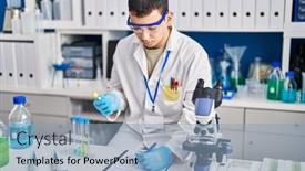  Presentation with scientist - Presentation theme enhanced with young-man-scientist-writing background and a light blue colored foreground