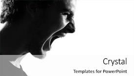  Presentation with silhouette of man worship - Colorful presentation theme enhanced with young man screaming angry portrait backdrop and a white colored foreground