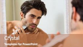  Presentation with trim - Colorful PPT theme enhanced with young man shaving with trim backdrop and a coral colored foreground