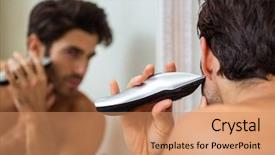  Presentation with trim - Audience pleasing PPT layouts consisting of young man shaving with trimmer backdrop and a coral colored foreground