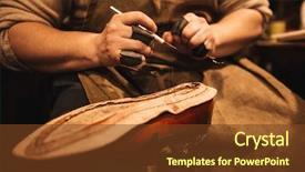  Presentation with workshop - Beautiful slides featuring young man shoemaker at footwear backdrop and a tawny brown colored foreground