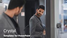  Presentation with clothing - Theme featuring young-man-shopping-in-clothing background and a dark gray colored foreground