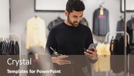  Presentation with clothing - Presentation theme consisting of young-man-shopping-in-clothing background and a violet colored foreground