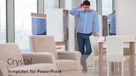  Presentation with furniture - Audience pleasing presentation theme consisting of young-man-shopping-in-furniture backdrop and a mint green colored foreground