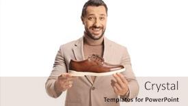  Presentation with brown leather - PPT layouts enhanced with young-man-showing-a-brown background and a coral colored foreground