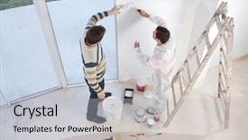  Presentation with wall - Slide deck featuring young man showing a spot background and a light gray colored foreground