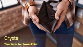  Presentation with empty - Presentation having young-man-showing-empty-wallet and a  colored foreground