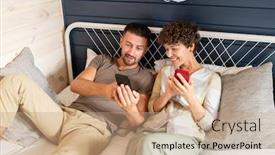  Presentation with social networks - Audience pleasing PPT layouts consisting of young-man-showing-his-happy backdrop and a coral colored foreground