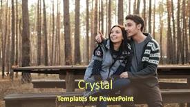  Presentation with man sitting bench - Audience pleasing slide deck consisting of young man showing something his smiling woman while they sitting on bench in forest backdrop and a tawny brown colored foreground