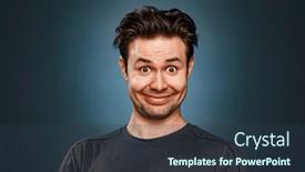  Presentation with portrait happy family smiling - Slide deck consisting of young-man-silly-smiling-portrait background and a tawny brown colored foreground