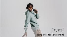  Presentation with man holding phone - PPT layouts with young-man-singing-while-holding and a light gray colored foreground