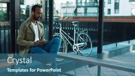  Presentation with bus stop - Theme featuring young-man-sits background and a ocean colored foreground