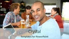  Presentation with man relaxing on massage table - Presentation consisting of young man sitting at lounge background and a  colored foreground