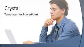  Presentation with laptop - Presentation design having young man sitting in front background and a white colored foreground