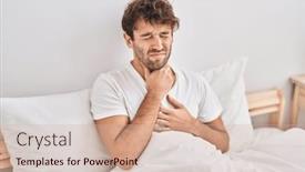  Presentation with bed - Presentation design having young-man-sitting-on-bed background and a soft green colored foreground