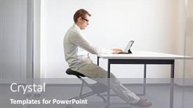  Presentation with office chair - PPT layouts with young-man-sitting-on-kneeling background and a gray colored foreground