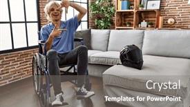  Presentation with accident - Presentation theme having young-man-sitting-on-wheelchair background and a gray colored foreground