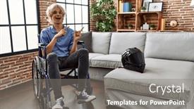 Presentation with accident - Slides having young-man-sitting-on-wheelchair background and a gray colored foreground
