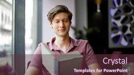  Presentation with bistro - Slide deck with young man sitting in a bistro and reading a book background and a tawny brown colored foreground
