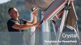 Presentation with sails sailing yacht catamaran sailing - PPT layouts having young man skipper sets sail background and a gray colored foreground
