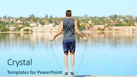  Presentation with fared rope - Audience pleasing PPT layouts consisting of young man skipping rope near backdrop and a sky blue colored foreground