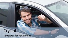  Presentation with car key - Slides having young man smiling at camera background and a  colored foreground
