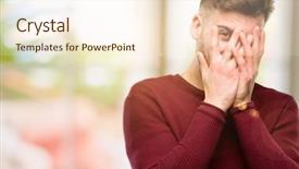  Presentation with gold man smile - Cool new slides with young man smiling having shy backdrop and a cream colored foreground