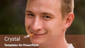 Presentation with smoking - Slides featuring young man smoking cigarette focus is set at his face background and a coral colored foreground
