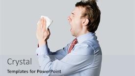  Presentation with sneezing - Slide set with young-man-sneezing-with-open background and a light blue colored foreground