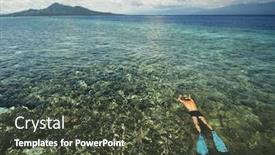  Presentation with sea coral - PPT layouts with young man snorkeling over coral reef in transparent tropical sea bunaken island indonesia background and a tawny brown colored foreground