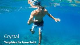  Presentation with hawaii - Presentation having young man snorkeling underwater over tropical reef in hawaii background and a teal colored foreground
