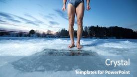  Presentation with winter ice - PPT theme with young man standing by ice background and a teal colored foreground
