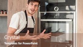  Presentation with broken home - Presentation design enhanced with young-man-standing-near-broken background and a tawny brown colored foreground