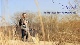  Presentation with camping - Slide deck featuring young man standing outside camping background and a  colored foreground