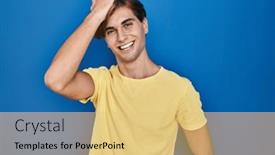  Presentation with memory - Theme enhanced with young-man-standing-over-blue background and a yellow colored foreground