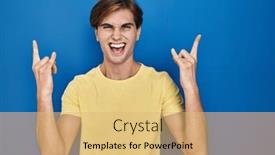  Presentation with rock star - Presentation design with young-man-standing-over-blue background and a yellow colored foreground