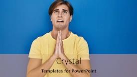  Presentation with hope - Slide deck featuring young-man-standing-over-blue background and a coral colored foreground