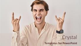  Presentation with rock music - PPT layouts with young-man-standing-over-isolated background and a soft green colored foreground