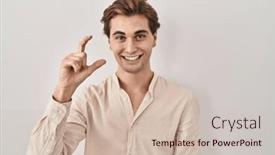  Presentation with fingers - Slide set enhanced with young-man-standing-over-isolated background and a soft green colored foreground