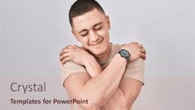  Presentation with confident love - Slides consisting of young-man-standing-over-isolated background and a coral colored foreground