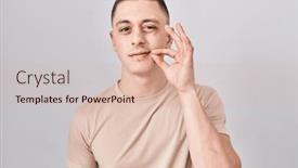  Presentation with lips mouth - Presentation design enhanced with young-man-standing-over-isolated background and a lemonade colored foreground