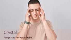  Presentation with migraine - Slides with young-man-standing-over-isolated background and a lemonade colored foreground