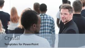  Presentation with diverse people - Presentation design enhanced with young-man-standing background and a light blue colored foreground