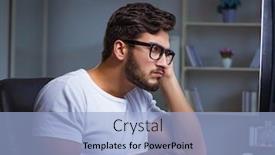  Presentation with office ergonomics man worker exercising - Slide set consisting of young man staying late in office to do overtime work background and a light blue colored foreground