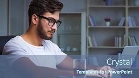  Presentation with office ergonomics man worker exercising - Presentation with young-man-staying-late background and a ocean colored foreground